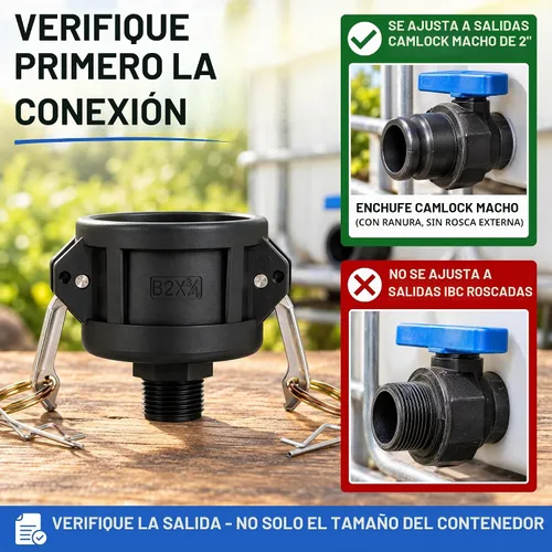 Vista 2 de IBC - Adaptador de mano, Camlock hembra de 2 pulgadas a NPT macho de 3/4