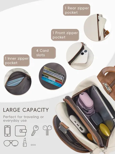 Vista 6 de CLUCI Bolsos tipo bandolera para mujer, mochila pequeña para mujer, mochila de cuero tipo bandolera convertible, bolsas cruzadas para mujer, de viaje