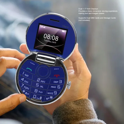 Vista 2 de Teléfono celular, pantalla dual de 1.77 pulgadas, doble tarjeta en espera, botones grandes, sonido claro, MP3, FM, Bluetooth, teléfono móvil