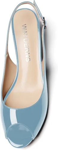 Vista 3 de WAYDERNS Zapatos de tacón bajo con hebilla de charol y punta abierta para mujer de 2 pulgadas