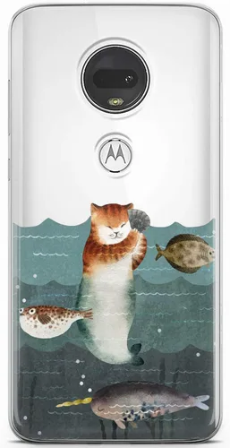 Vista 6 de Mertak Funda para teléfono compatible con Motorola Edge + Moto G9 G8 Plus G7 Play Power Z4 diseño Sea Red TPU Flexible Silicona Delgada Animal Crab