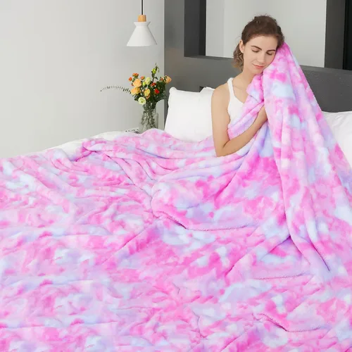 Vista 37 de MUGD Manta rosa para cama, manta de forro polar rosa claro, mantas suaves para mujeres y niñas, bonita decoración del hogar B-bean Rosa