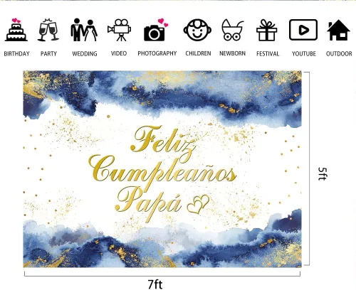 Vista 7 de Lofaris Feliz Cumpleaños - Telón de fondo de cumpleaños de papá, cumpleaños de papá, nubes azul marino, fondo dorado con purpurina dorada, pancarta