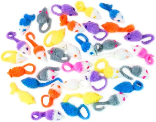 Vista 5 de CHIWAVA 36 piezas de 1.8 pulgadas de color caramelo peludos ratones gato juguete sonajero ratón gatito juguete interactivo colores surtidos