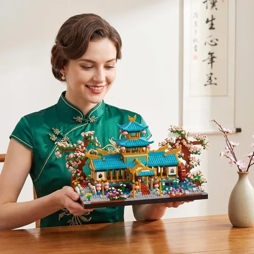 Vista 3 de JXRLMB Juego de bloques de construcción micro de Jardines Clásicos Chinos de Suzhou con Árbol de Sakura Desafío de Construcción para Adultos