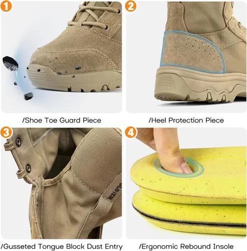 Vista 3 de FREE SOLDIER Botas de senderismo tácticas para hombre, ligeras, cómodas, botas de trabajo de combate de 6 pulgadas