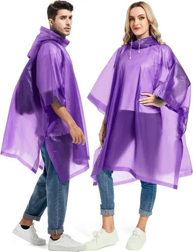 Vista 56 de Paquete de 2 ponchos de lluvia para adultos, reutilizables, impermeables, de supervivencia, emergencia, resistente, con capucha con cordón