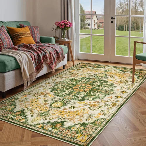 Vista 50 de Lahome Alfombra Floral Bohemio Medaillon - 2x3 Pequeña Alfombra de Baño Rosa Caliente, Alfombra de Cocina, Lavable a Máquina, Antideslizante, Suave