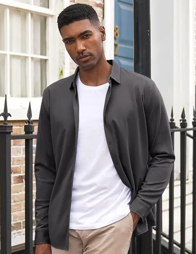 Vista 3 de COOFANDY Camisas de vestir casuales con botones y manga larga para hombre