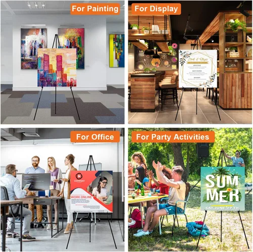 Vista 2 de REALlWAY - Caballete plegable de 63 pulgadas para exhibición, caballete de piso ajustable para artes, imágenes, pinturas, caballete telescópico