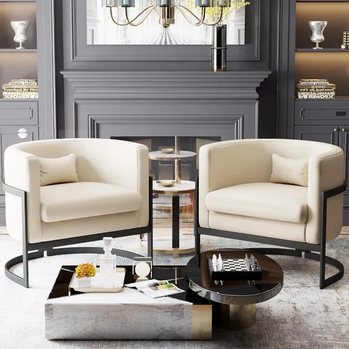 Vista 7 de Silla Decorativa Moderna de Cuero Sintético, Silla de Brazos Moderna y Confortable, Silla de Sofá Individual Tapizada para Sala de Estar