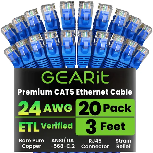 Vista 14 de GearIT Paquete de 20 cables de conexión Ethernet Cat5e de 1 pie - Cable de red LAN RJ45 sin enganches, color negro