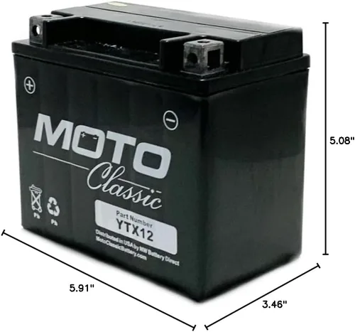 Vista 5 de MotoClassic YTX12 - Batería de repuesto sellada AGM de alto rendimiento de 12 V, 12 Ah, 220 CCA - Batería YTX12 - Reemplazo confiable