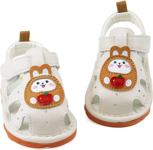 Vista 8 de SOFMUO Sandalias chirriantes antideslizantes con suela de goma suave y puntera cerrada, zapatos de verano al aire libre para niños pequeños