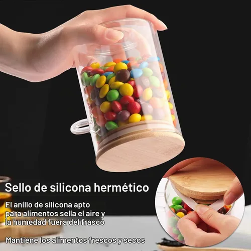 Vista 4 de Juego de 3 tarros de vidrio herméticos con tapas y cucharas de bambú, recipientes de vidrio de borosilicato decorativos y duraderos de 20 onzas