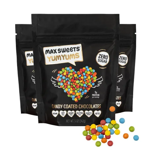 Vista 10 de Max Sweets - Mini chispas de chocolate veganas - Deliciosos dulces sin azúcar, ideales para dietas cetogénicas, sin gluten, diabéticos, bajas
