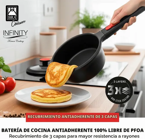 Vista 5 de BRA COOKWARE Infinity - Cacerola antiadherente con tapa de vidrio, olla de 6.3 pulgadas y 1.2 cuartos de galón de profundidad, olla de sopa sin