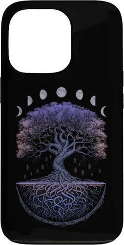 Vista 10 de Funda para iPhone 11 Pro Max Yggdrasil nórdico árbol de la vida vikinga fases de la luna