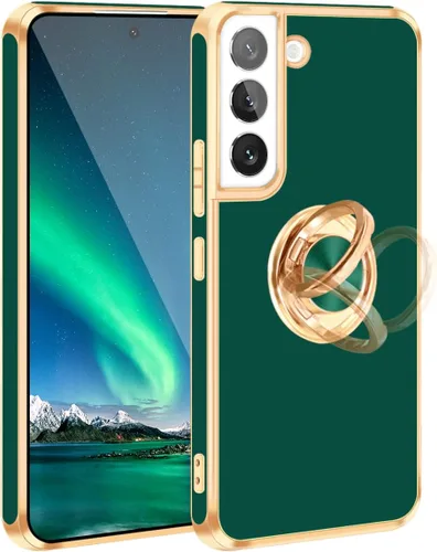 Vista 30 de Fingic Compatible con Samsung Galaxy S22 Funda con Soporte de Anillo, [Soporte de Anillo Giratorio 360° Magnético con Kickstand][Borde Dorado