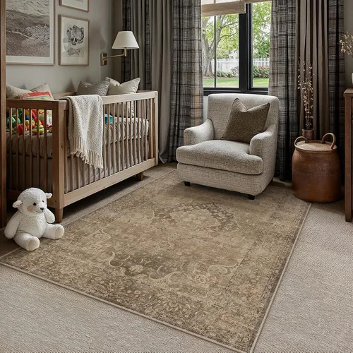 Vista 91 de PureCozy Alfombra de área beige de 2 x 3 pulgadas, lavable, vintage, pequeña, para entrada, cocina, suave, retro, floral, de pelo bajo, tapete
