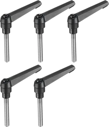 Vista 12 de uxcell 5 piezas de manija de palanca de sujeción ajustable M5 x 1.969 in de óxido negro métrico de acero al carbono macho roscado perillas de mano