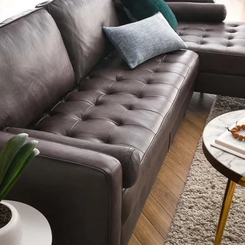 Vista 4 de Modway Valour - Sofá modular de cuero de estilo moderno de 98 pulgadas en color marrón