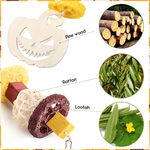 Vista 3 de Abizoo Juguetes masticables de conejillo de indias de Halloween, 3 piezas de juguetes de conejo, conejito de hámster, golosinas de madera para ratas