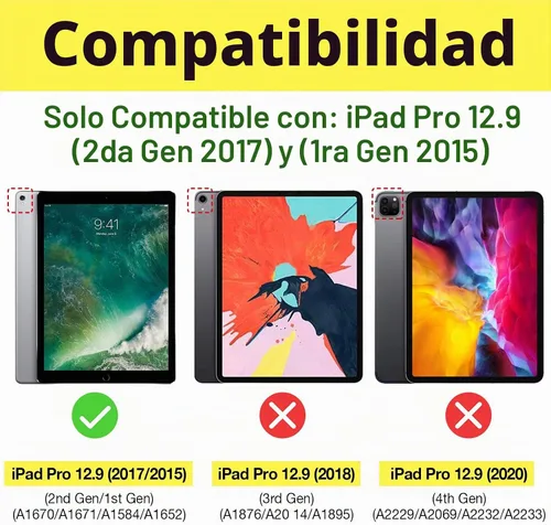 Vista 2 de ProCase Leather Case for iPad Pro 12.9 2017/2015 (1st & 2nd Gen), Black Negro