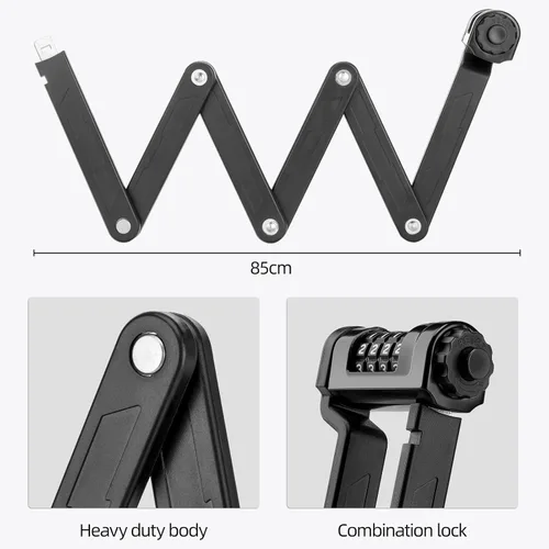 Vista 3 de ROCKBROS Candado plegable para bicicleta con soporte, resistente antirrobo de 4 dígitos