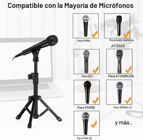 Vista 2 de Soporte de micrófono de mesa, soporte de micrófono de escritorio ajustable con clip de micrófono y macho de 5/8 pulgadas a tornillo hembra de 3/8