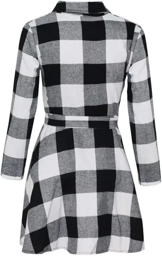 Vista 3 de FANCYINN - Vestido de manga larga diseño de túnica a cuadros, estilo casual, para mujer