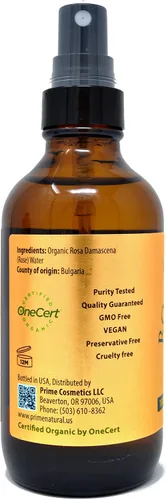 Vista 3 de PRIME NATURAL Spray de agua de rosas de 4 oz/4.1 fl oz, orgánico certificado por USDA, tónico facial, niebla hidratante para cara y cabello