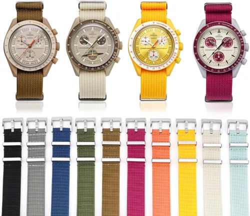 Vista 2 de Stanchev Correa de nailon para reloj Moonswatch, correa larga compatible con reloj Omega X Swatch Moonswatch Speedmaster, etc., 0.78 pulgadas