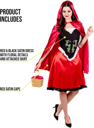 Vista 3 de fun shack Disfraz de Caperucita Roja para Adultos Disfraz de Cuento de Hadas Vestido y Capa