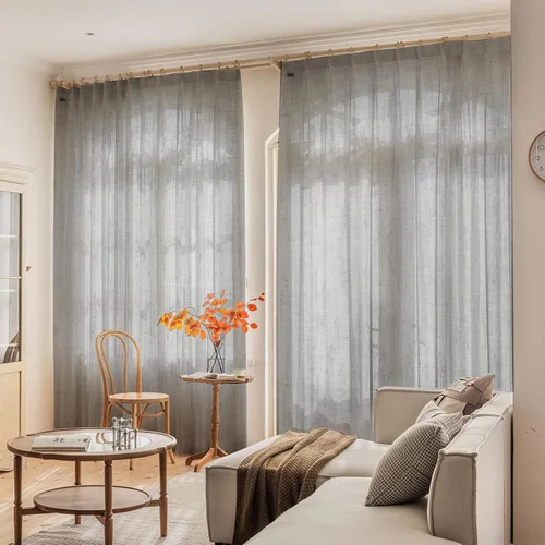 Vista 3 de Cortinas traslúcidas grises de 54 pulgadas de largo, juego de 2 paneles de lino plisado atemporal para privacidad, 2 paneles, 25 x 54 pulgadas, gris