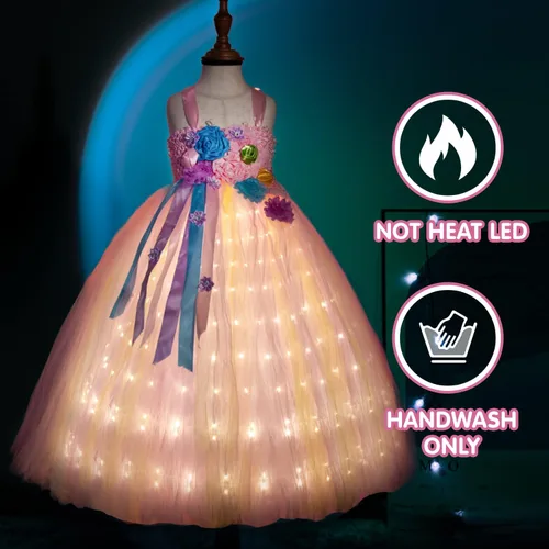 Vista 4 de UPORPOR Light Up Dress Fairy Halloween Costume for Girls Princess Tulle Birthday Dress LED Costume Kids Toddler Dress Rainbow