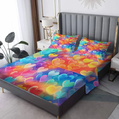 Vista 9 de Juego de sábanas de tamaño individual con diseño de corazón, sábanas de microfibra suave y bolsillo profundo, sábanas y fundas de almohada