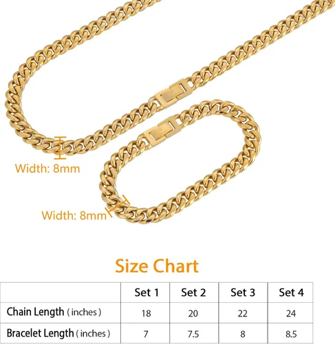 Vista 5 de KRKC&CO - Juego de joyas de hip hop para hombre, 0.315in0.394in0.472in, cadenas y pulseras de eslabones cubanos de 18k, sólido sin deslustre