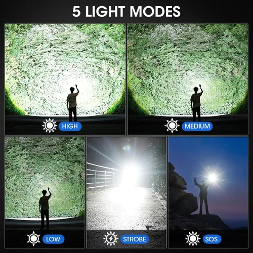 Vista 4 de KINGCAESAR - Paquete de 3 linternas de 90,000 lúmenes altos, linterna recargable súper brillante con 5 modos de luz, IPX7 impermeable potente luz