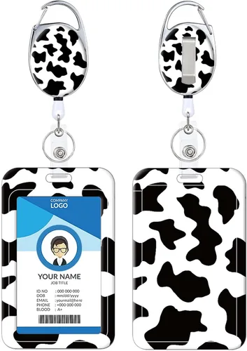 Vista 20 de Portacarnet Retráctil, Patrón de Estampado Lindo con Clip para Cinturón, Carrete de Insignia con Llavero, Protector de Tarjeta de Identificación