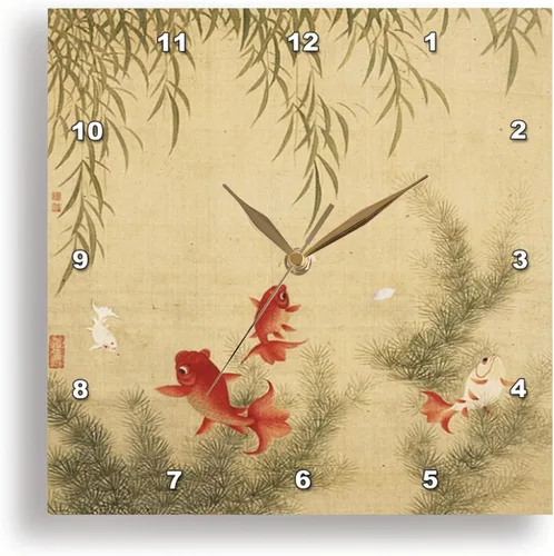 Vista 2 de 3dRose Reloj de pared silencioso - 15 pulgadas - Imagen de tapiz de oro chino con pez Koi - Arte de lentes por Florene - Tapices del mundo