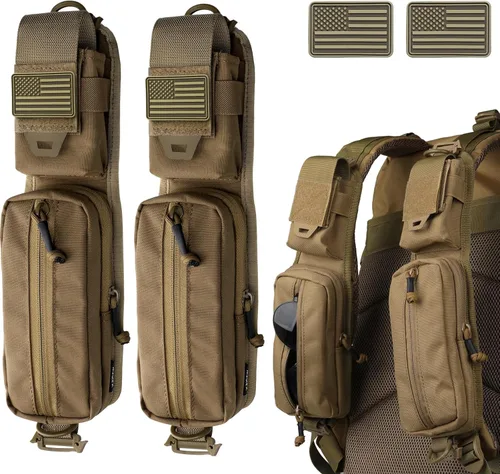 Vista 9 de WYNEX Bolsa de accesorios Molle de doble cremallera, bolsa de bolsillo para mochila, correa para el hombro, accesorio Molle, accesorios tácticos