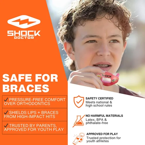 Vista 6 de Shock Doctor Kool Aid Protector Bucal para Labios - Máximo Flujo de Aire, Protección Completa de la Boca Compatible con Brackets, Protector