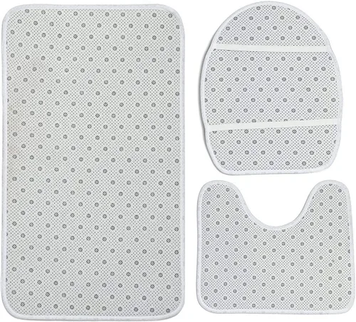 Vista 5 de Juego de 3 tapetes de baño a cuadros negros y rojos con diseño de cuadros de búfalo para decoración de invierno, antideslizante, absorbente de agua