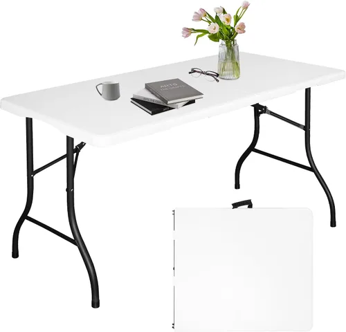 Vista 14 de Bblife Mesa portátil plegable para eventos de 4 pies, mesa de camping de plástico con 2 alturas ajustables, mesa de utilidad resistente para Blanco