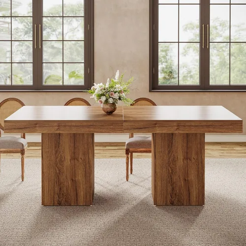 Vista 8 de Tribesigns Mesa de comedor cuadrada de 39 pulgadas para 4, mesa de comedor de cocina pequeña de granja con base de pedestal resistente, muebles
