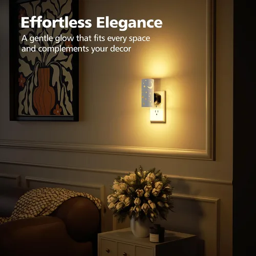 Vista 5 de Luces nocturnas LED enchufables a la pared, paquete de 2 luces nocturnas brillantes de 3000 K, sensor de atardecer a amanecer, regulable de 0 a 100