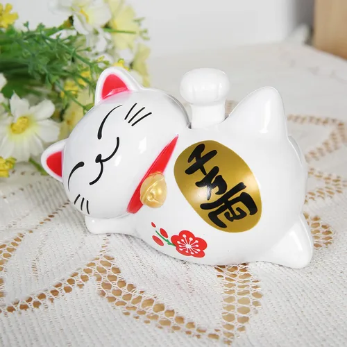 Vista 2 de FTVOGUE Energía solar Maneki Neko LuckyCat Fortune Acogedor Agitar el brazo pata arriba Lazy Mentir Riqueza Fortuna Gato Casa Tiendas Coche Feng