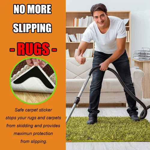 Vista 5 de Agarres para alfombras con súper adherencia, cinta antideslizante para alfombra que mantiene tu alfombra en su lugar y hace que las esquinas sean