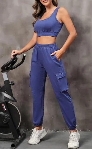 Vista 2 de FUPHINE Conjunto de dos piezas para mujer, sin mangas, con pantalones cargo y ropa deportiva para descansar
